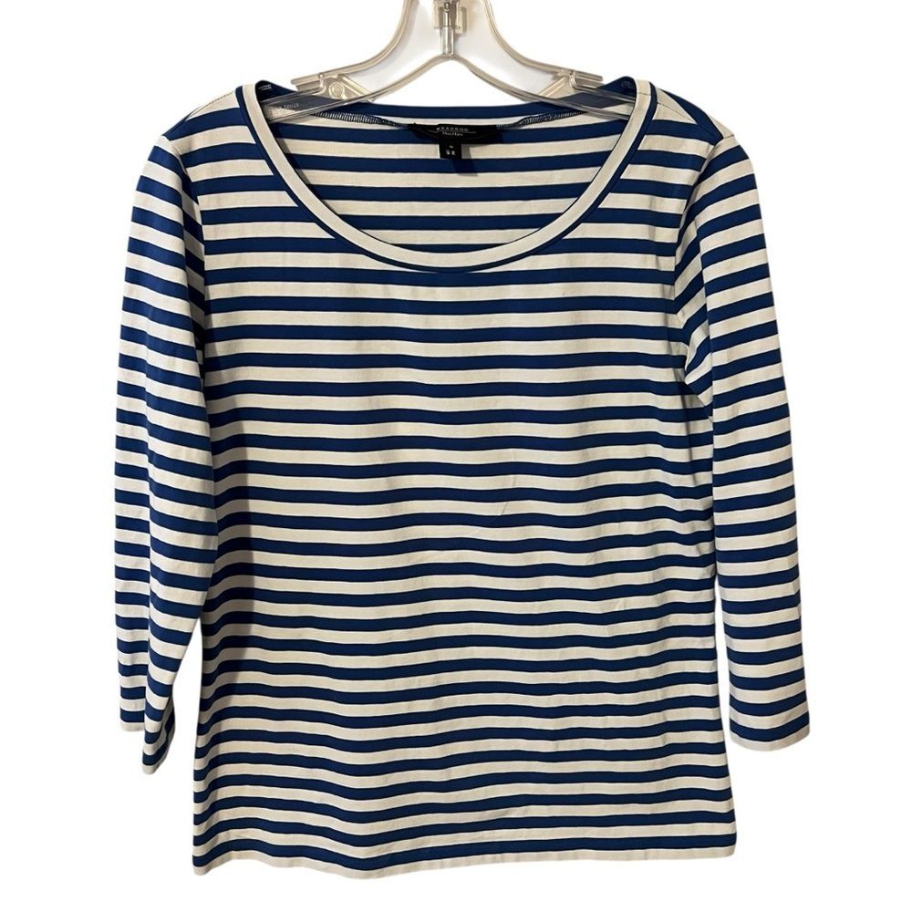 Max Mara Weekend Blue White Strip Crew 3/4 Sleeve Top Medium Coastal Nautical